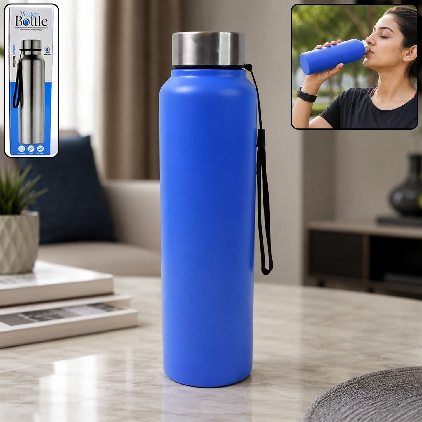 Women Stainless Steel Leak Proof Water Bottle 1000 ML Gym Daily Use (1 Pc)