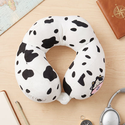 Soft plush cow pillow for flights, trains and road trips