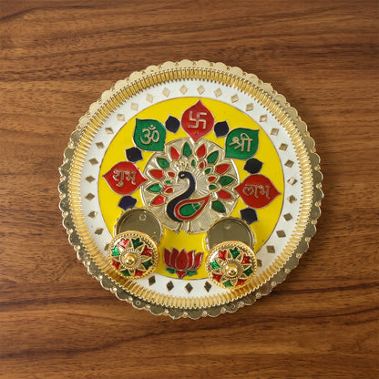 Ornate golden pooja thali for Diwali, weddings and ceremonies