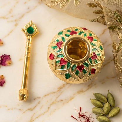 Small makhan matki with spoon for Bal Gopal pooja and offerings