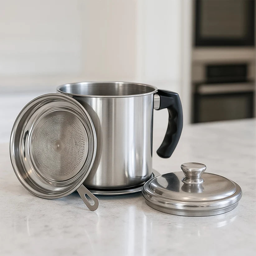 Stainless Steel Oil Filter Pot  1.3 L Durable & Reusable