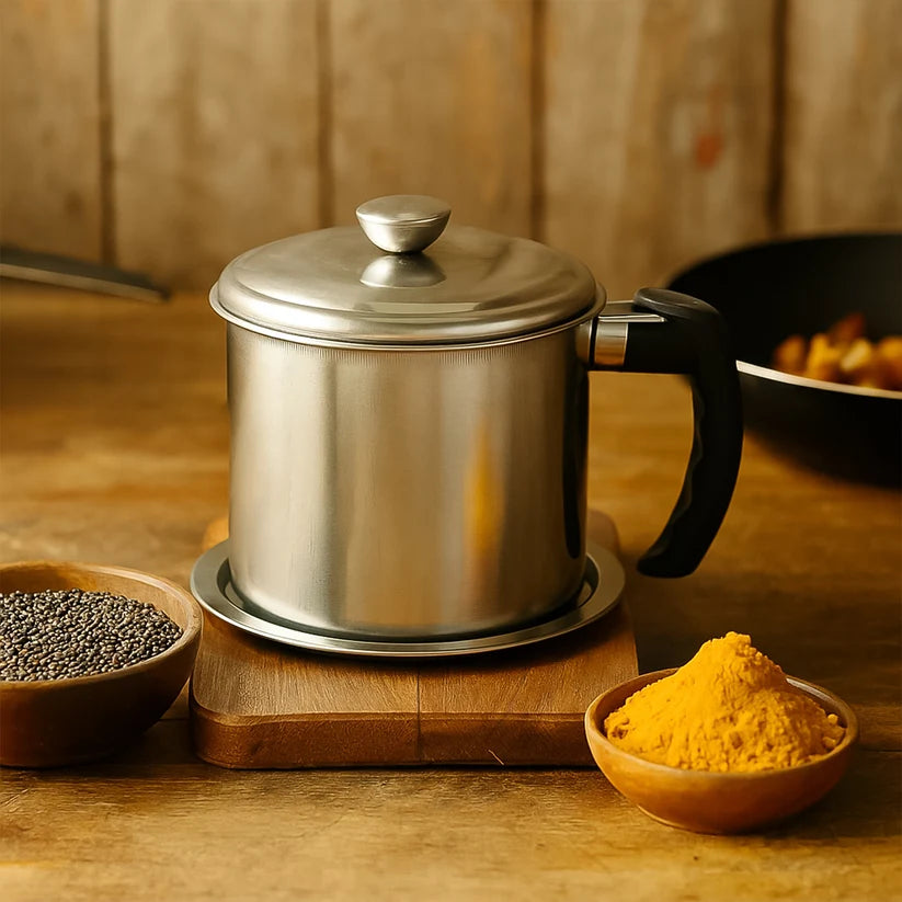 Stainless Steel Oil Filter Pot  1.3 L Durable & Reusable