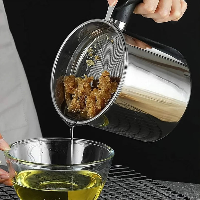 Stainless Steel Oil Filter Pot  1.3 L Durable & Reusable