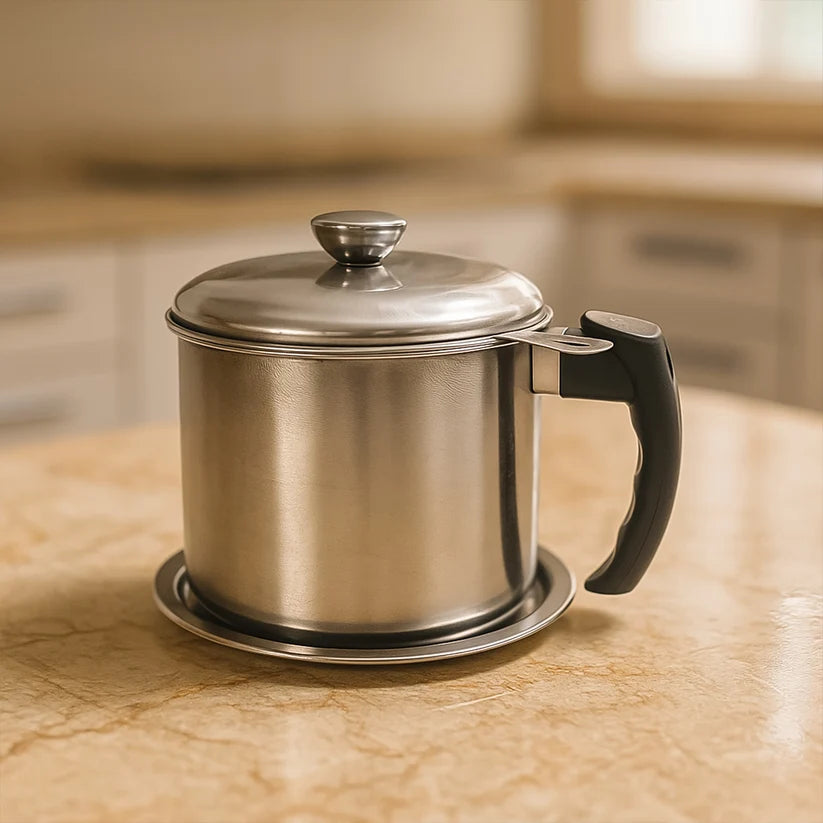 Stainless Steel Oil Filter Pot  1.3 L Durable & Reusable