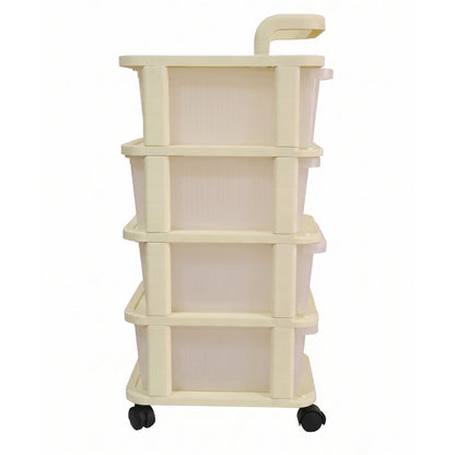 Mobile storage trolley with four drawers and castor wheels