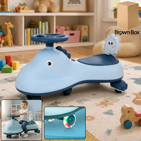 Kids swing car ride on toy with music, blue shark design magic twist car (1 pc)