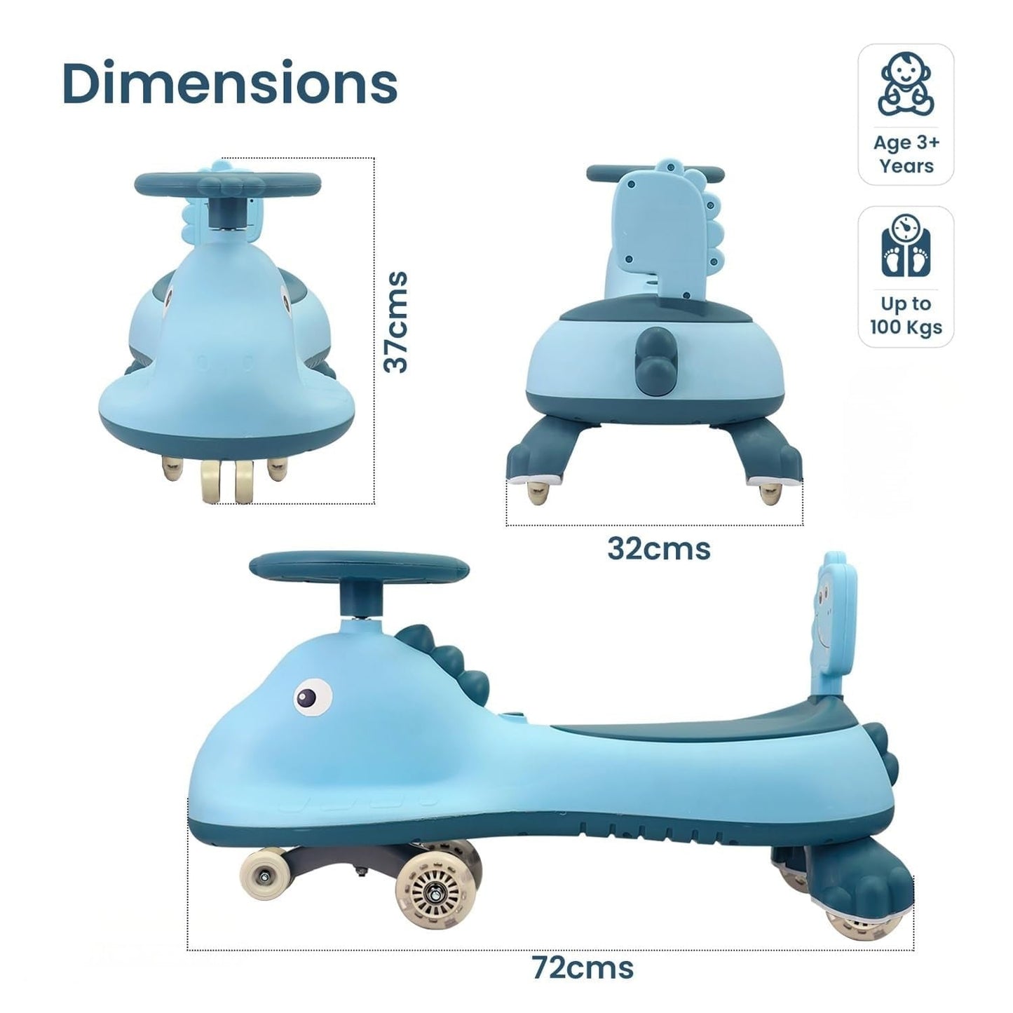 Musical swing car ride on for toddlers with easy steering