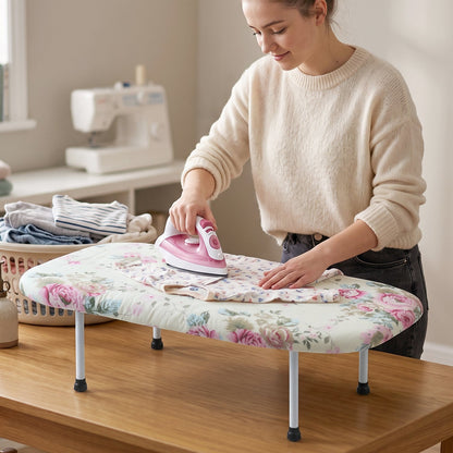 Lightweight tabletop ironing board that folds flat