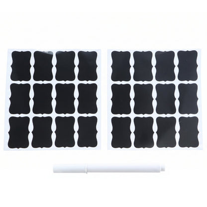 Removable jar labels with liquid chalk pen in fancy shapes