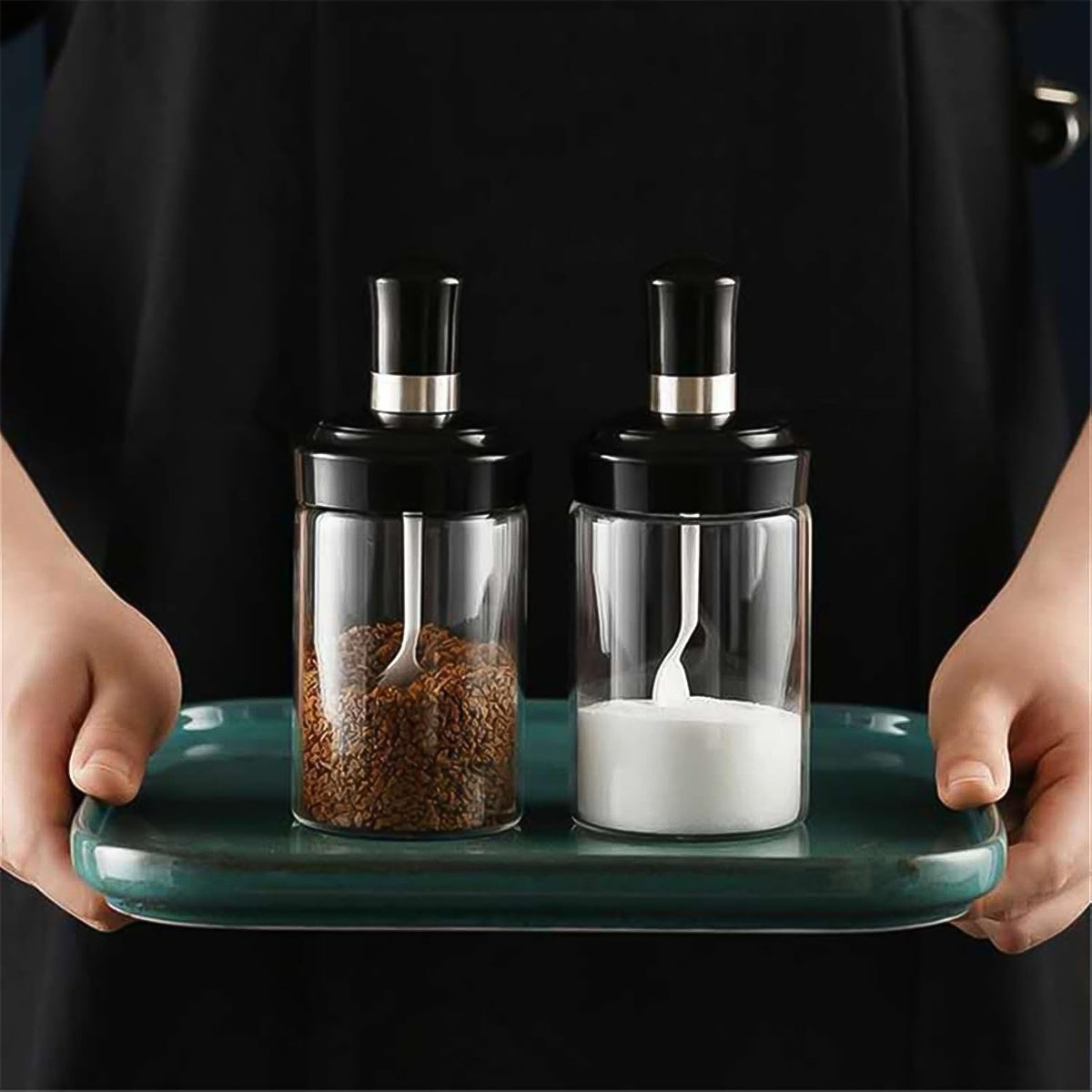 Transparent Glass Storage Jar With Built-in Spoon Approx 250ml