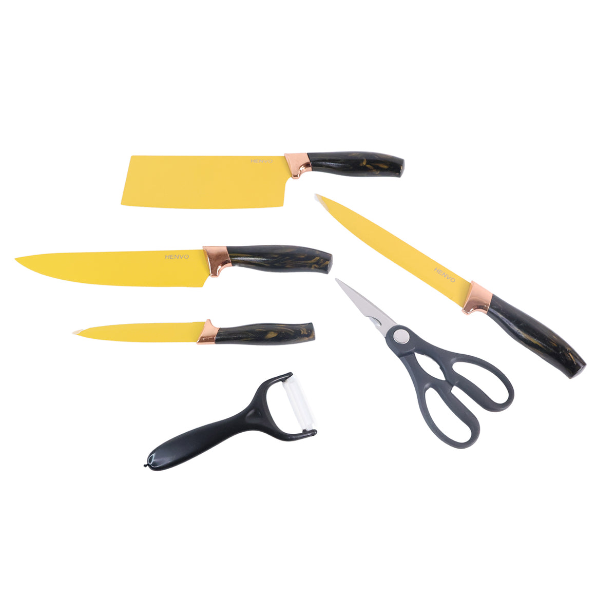 6 Pcs Professional Kitchen Knife Set With Chef Knives Cleaver Peeler  Scissors