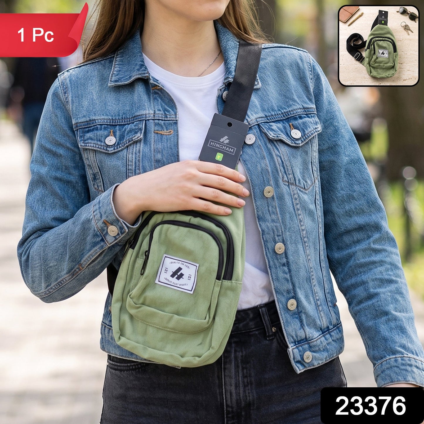 Canvas sling chest bag with multiple pockets for daily carry
